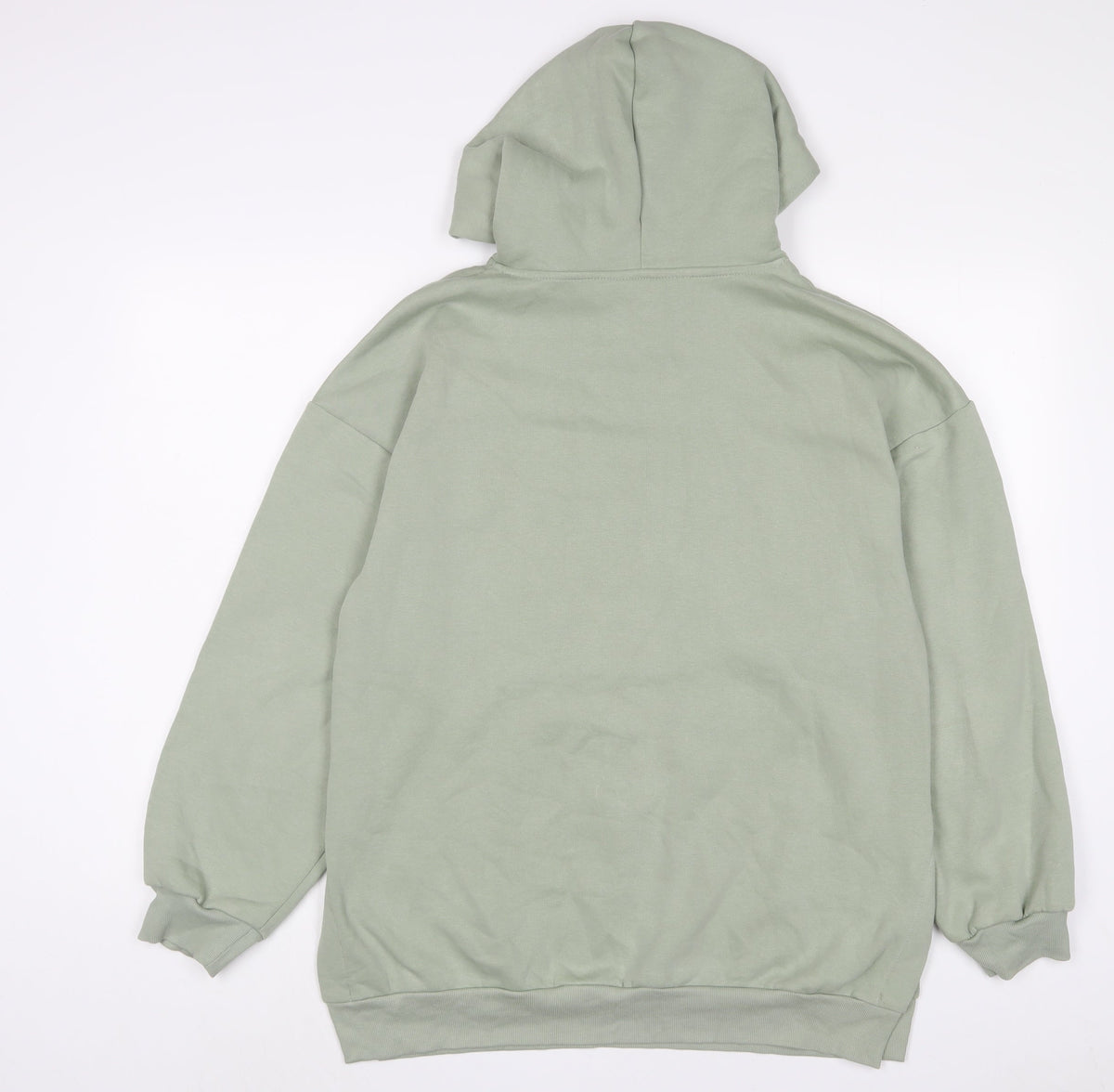 Back view of Miss Selfridge women’s green cotton pullover hoodie, size S, pullover