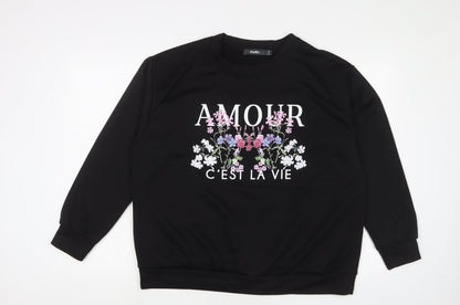 Studio Womens Black Polyester Pullover Sweatshirt Size 14 Pullover