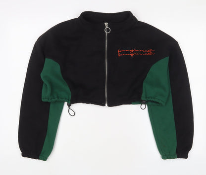 Zaful Womens Green Cotton Full Zip Sweatshirt Size S Zip - Embroidered