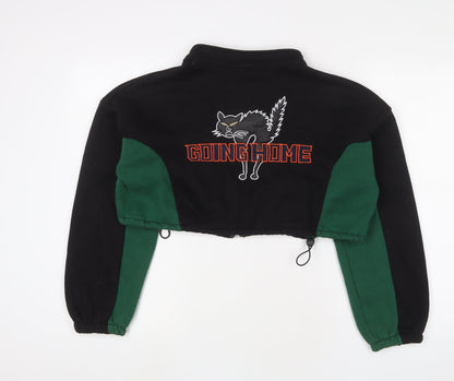 Zaful Womens Green Cotton Full Zip Sweatshirt Size S Zip - Embroidered
