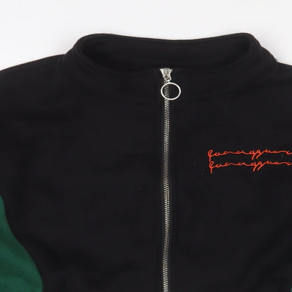 Zaful Womens Green Cotton Full Zip Sweatshirt Size S Zip - Embroidered