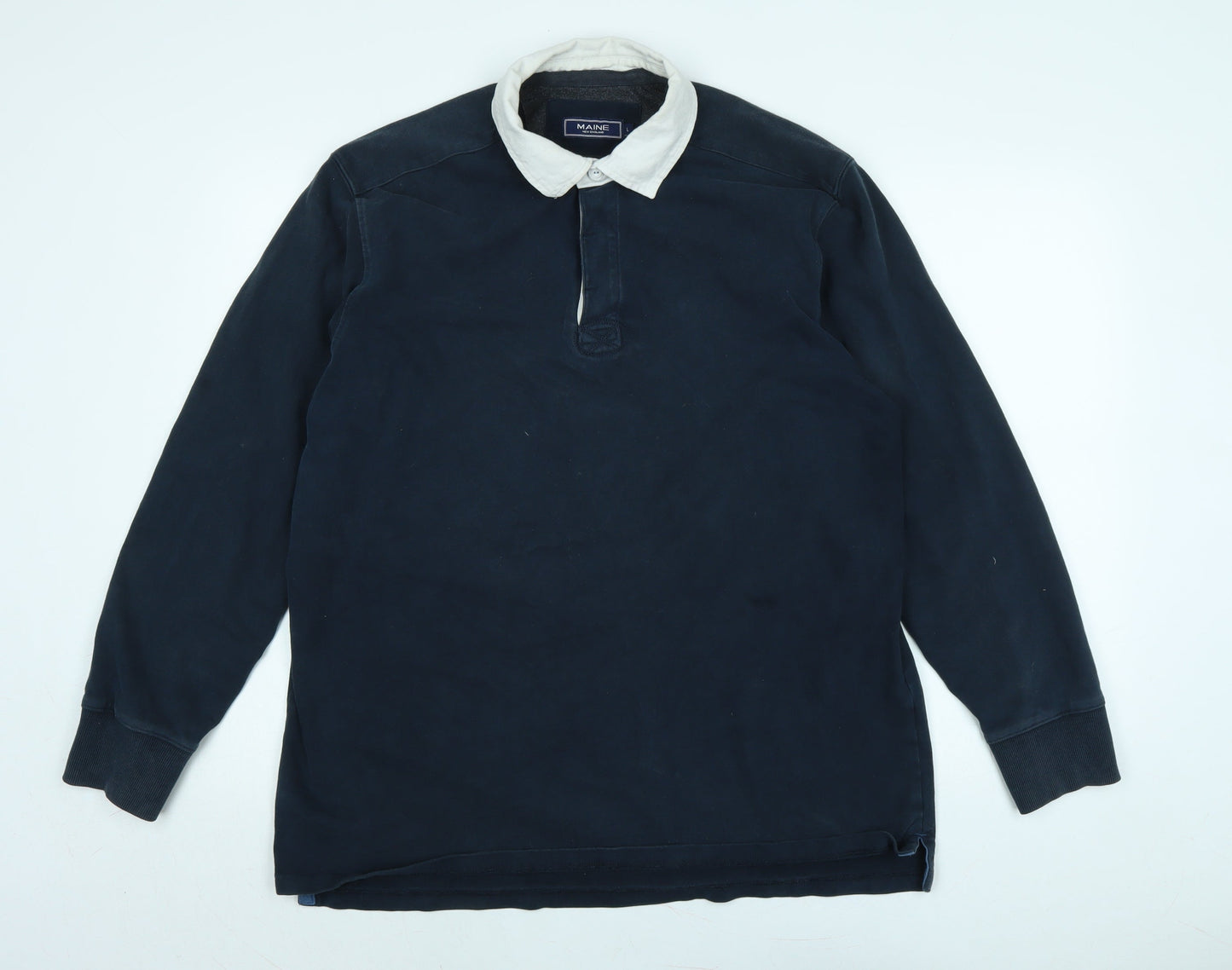 Maine Mens Blue Cotton Polo Size L Collared Button