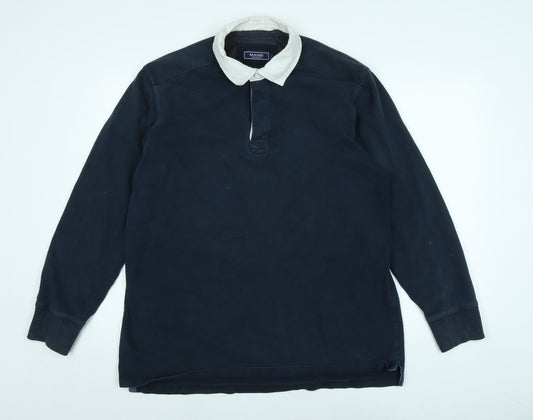 Maine Mens Blue Cotton Polo Size L Collared Button