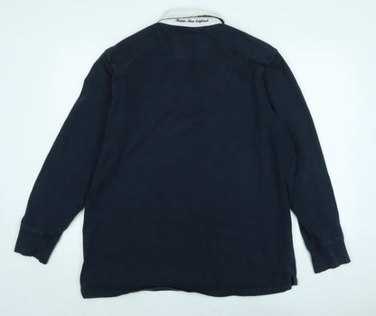 Maine Mens Blue Cotton Polo Size L Collared Button