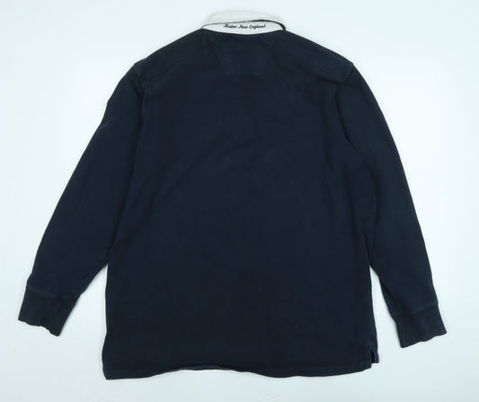 Maine Mens Blue Cotton Polo Size L Collared Button