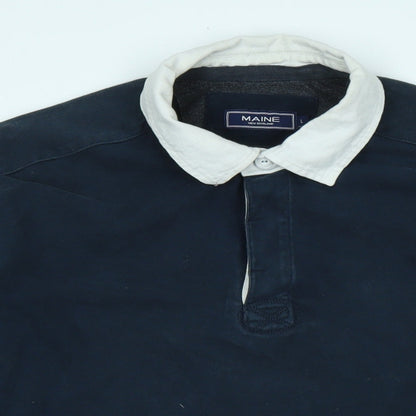 Maine Mens Blue Cotton Polo Size L Collared Button