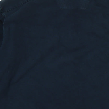 Maine Mens Blue Cotton Polo Size L Collared Button