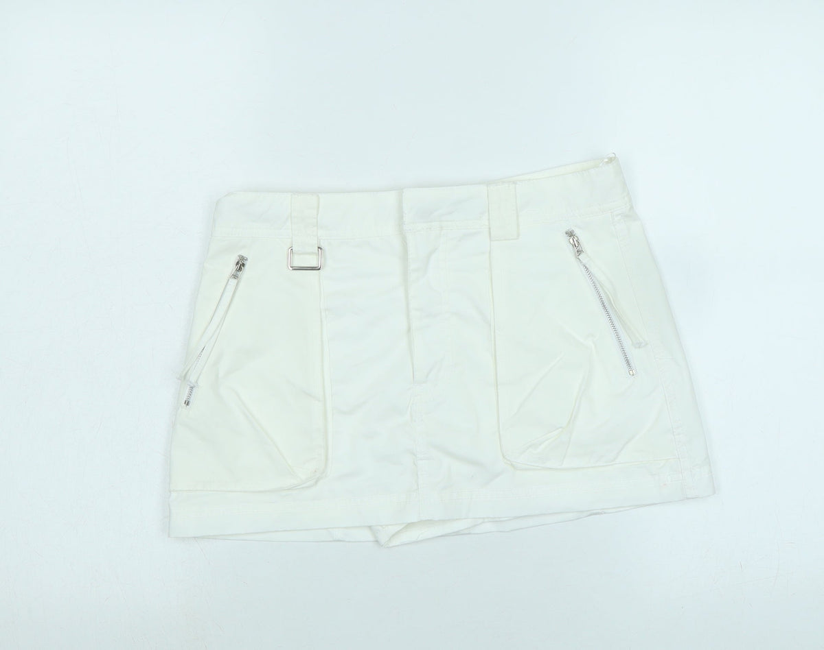 Zara Womens White Cotton A-Line Skort Size S Regular Zip