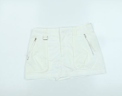 Zara Womens White Cotton A-Line Skort Size S Regular Zip