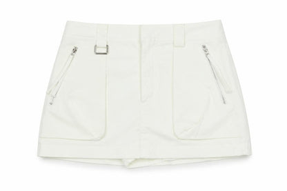 Zara Womens White Cotton A-Line Skort Size S Regular Zip