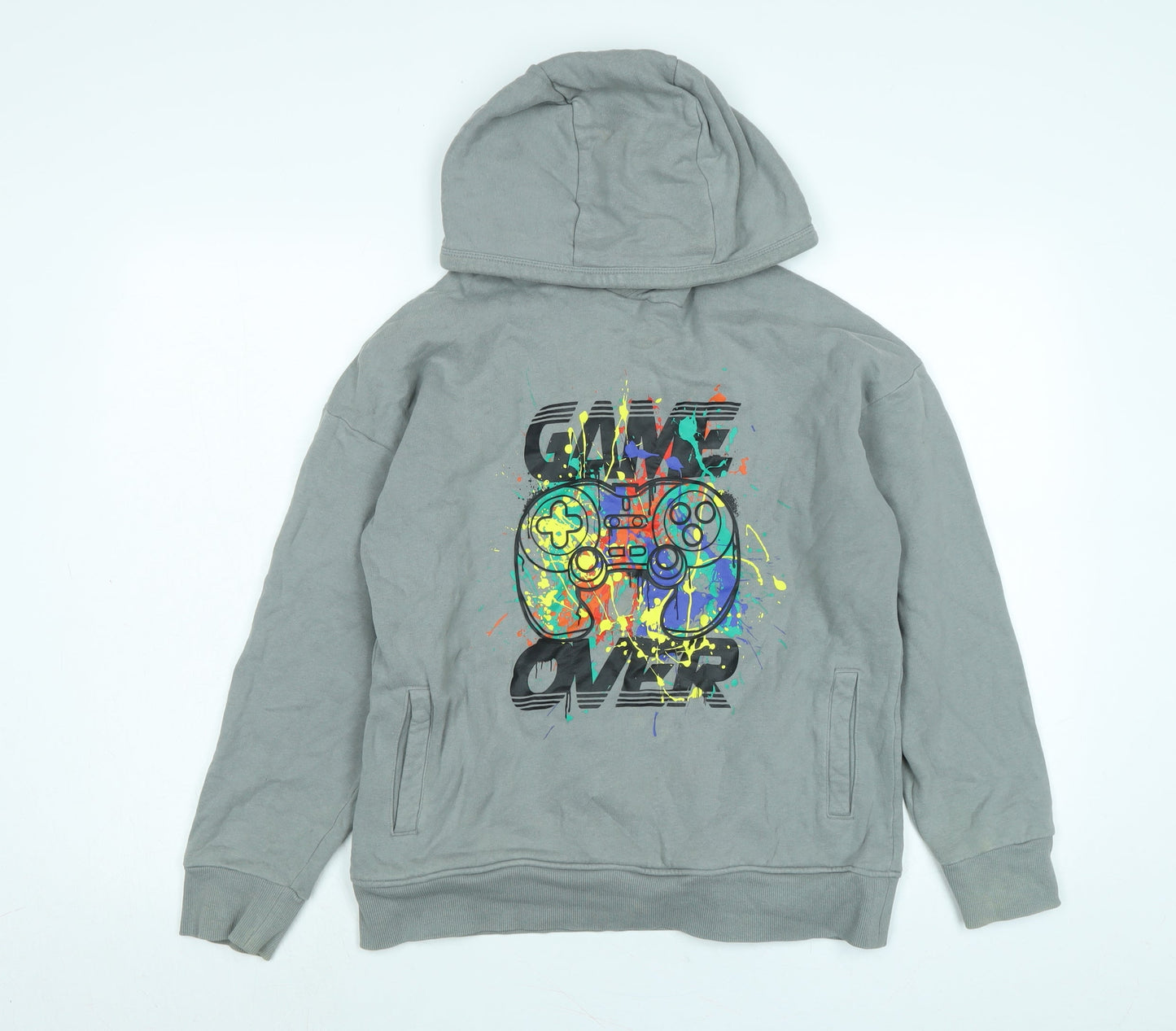 NEXT Boys Grey Polyester Pullover Hoodie Size 13-14 Years - Game Over