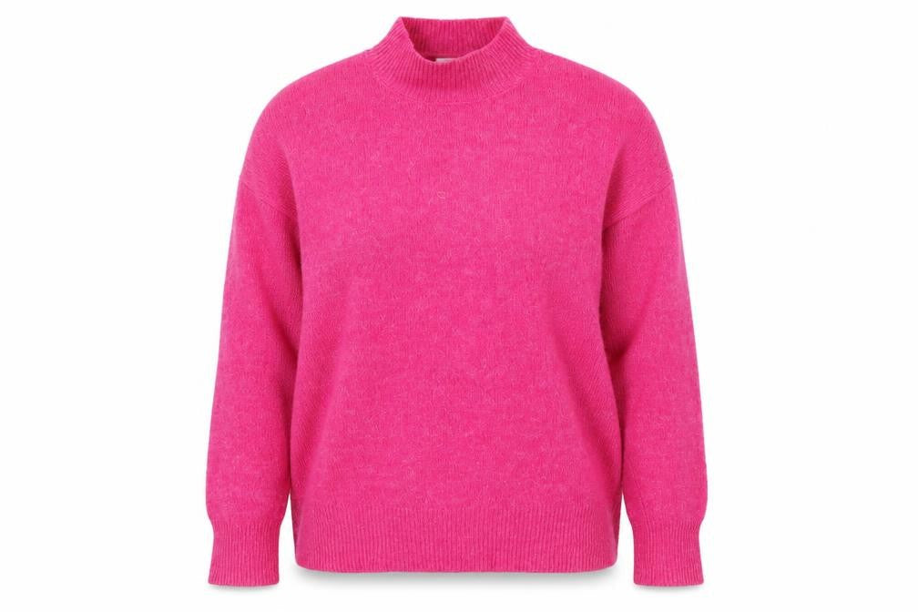 Front view of La radoute women’s pink mock neck acrylic jumper, size XL
