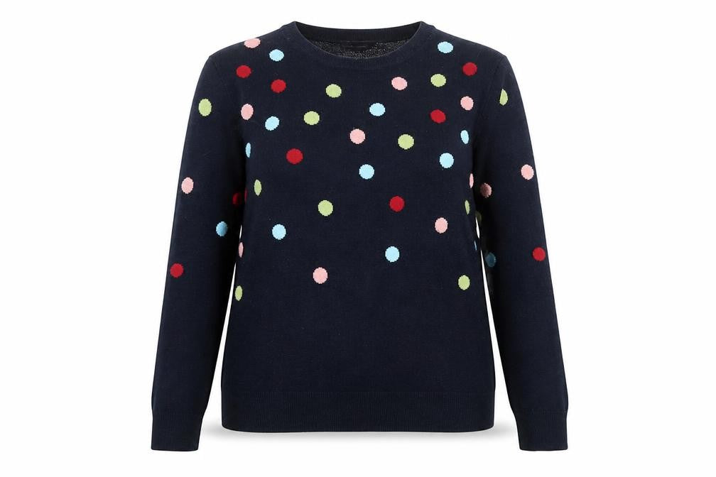 Marks & Spencer Womens Blue Crew Neck Polka Dot Acrylic Pullover Jumper Size 16