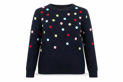Marks & Spencer Womens Blue Crew Neck Polka Dot Acrylic Pullover Jumper Size 16