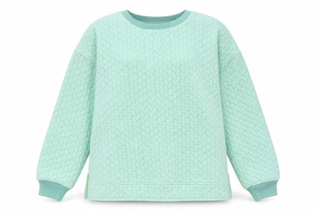 Front view of JD Williams women’s green polyester pullover sweatshirt, size UK 10