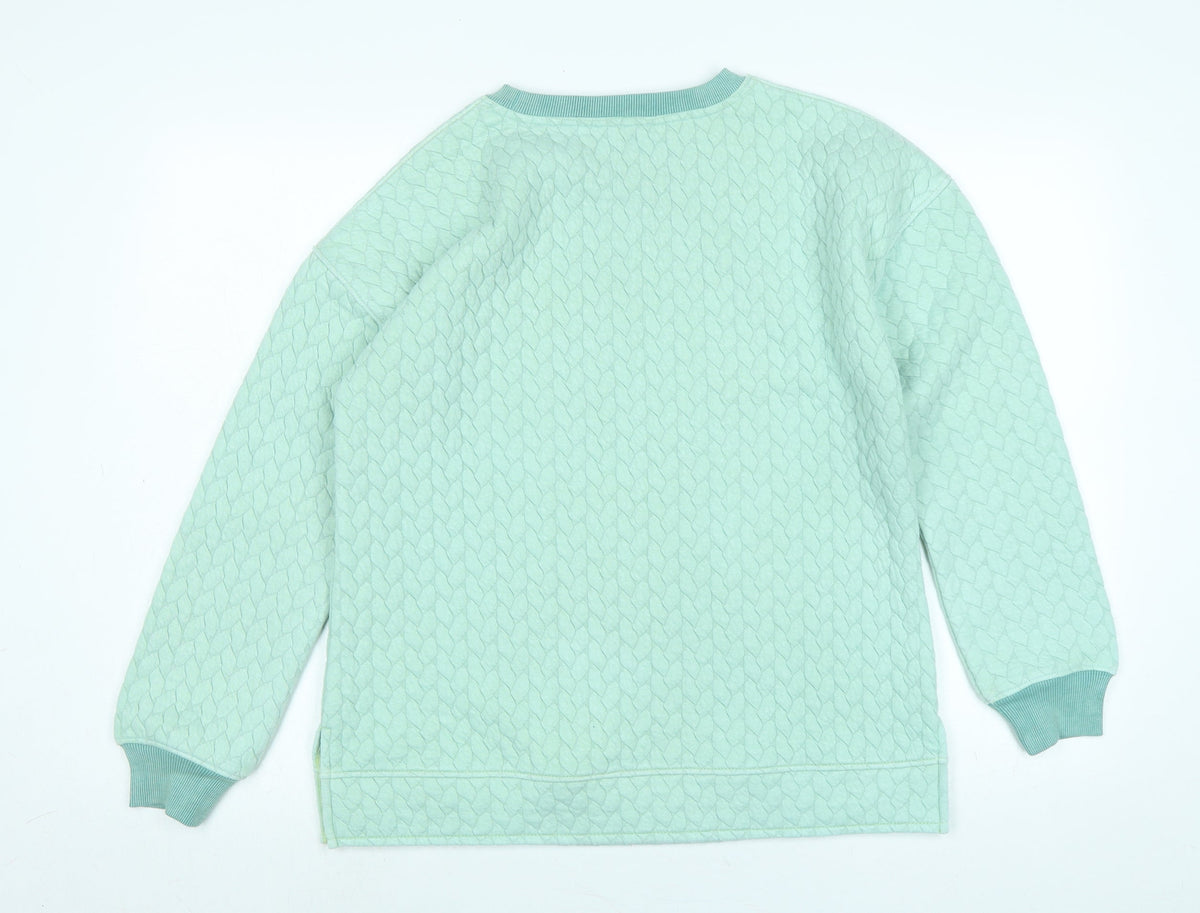 Back view of JD Williams women’s green polyester pullover sweatshirt, size UK 10