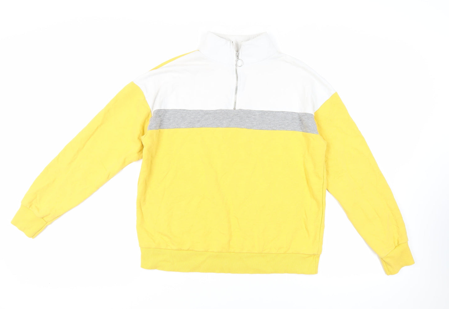 New Look Womens Yellow Colourblock Cotton Pullover Sweatshirt Size 10 Zip