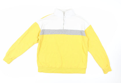 New Look Womens Yellow Colourblock Cotton Pullover Sweatshirt Size 10 Zip