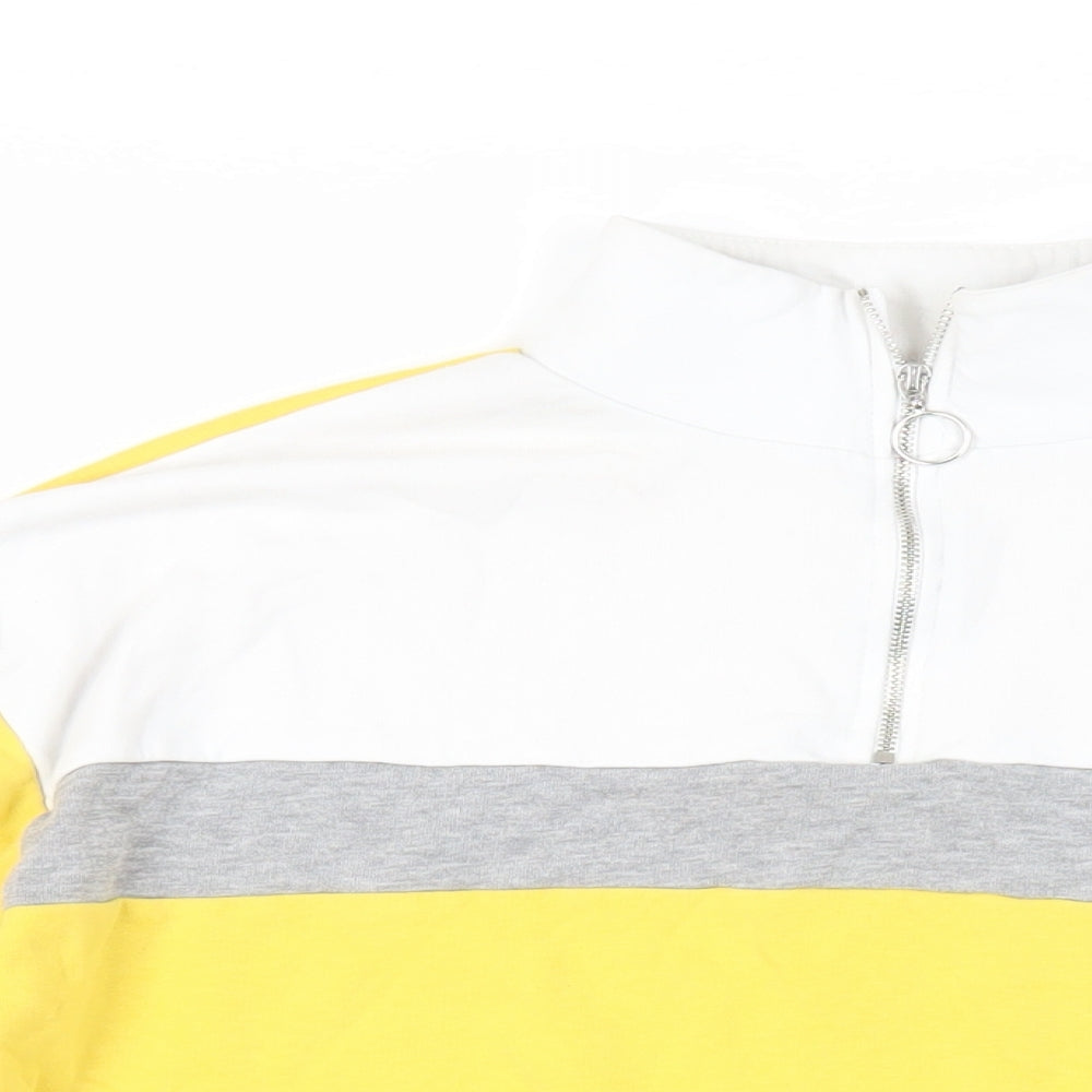 New Look Womens Yellow Colourblock Cotton Pullover Sweatshirt Size 10 Zip