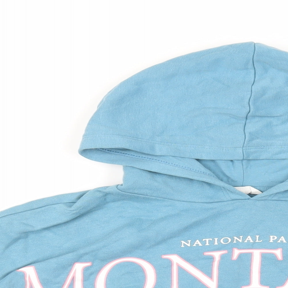 Montana Girls Blue Cotton Pullover Hoodie Size 10 Years Pullover - Cropped