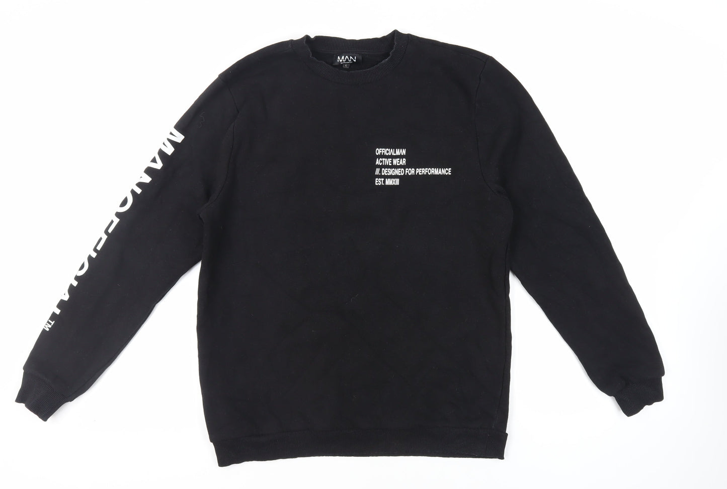 Mens UK Size L Boohoo Man Black Pullover Sweatshirt