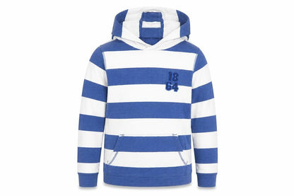 John Lewis Boys Blue Striped Cotton Pullover Hoodie Size 11 Years Pullover - Pockets