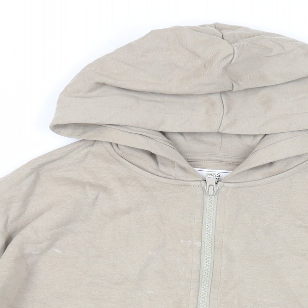 Marks and Spencer Girls Beige Cotton Full Zip Hoodie Size 8-9 Years Zip - Pockets
