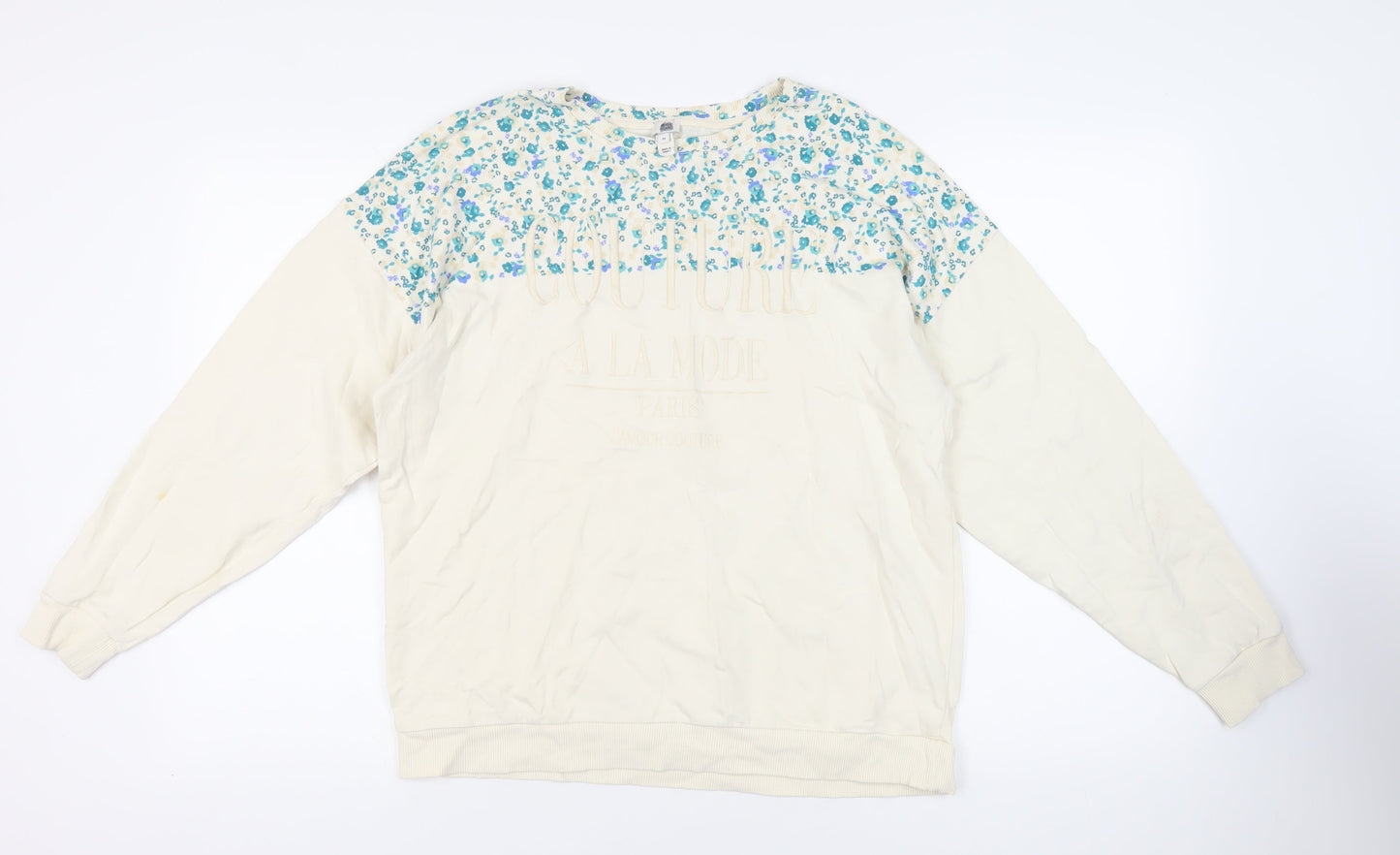 River Island Womens Ivory Floral Cotton Pullover Sweatshirt Size M Pullover