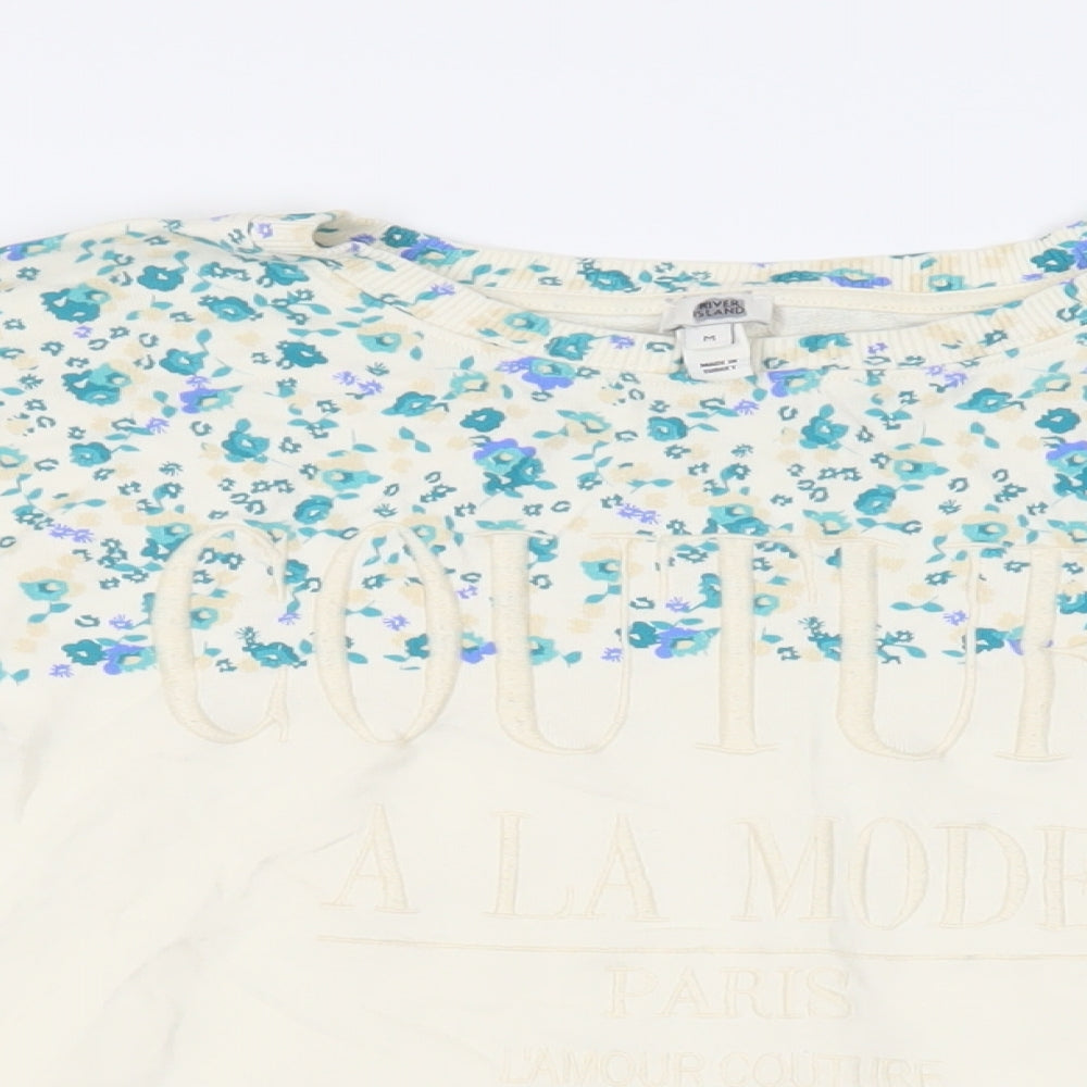 River Island Womens Ivory Floral Cotton Pullover Sweatshirt Size M Pullover