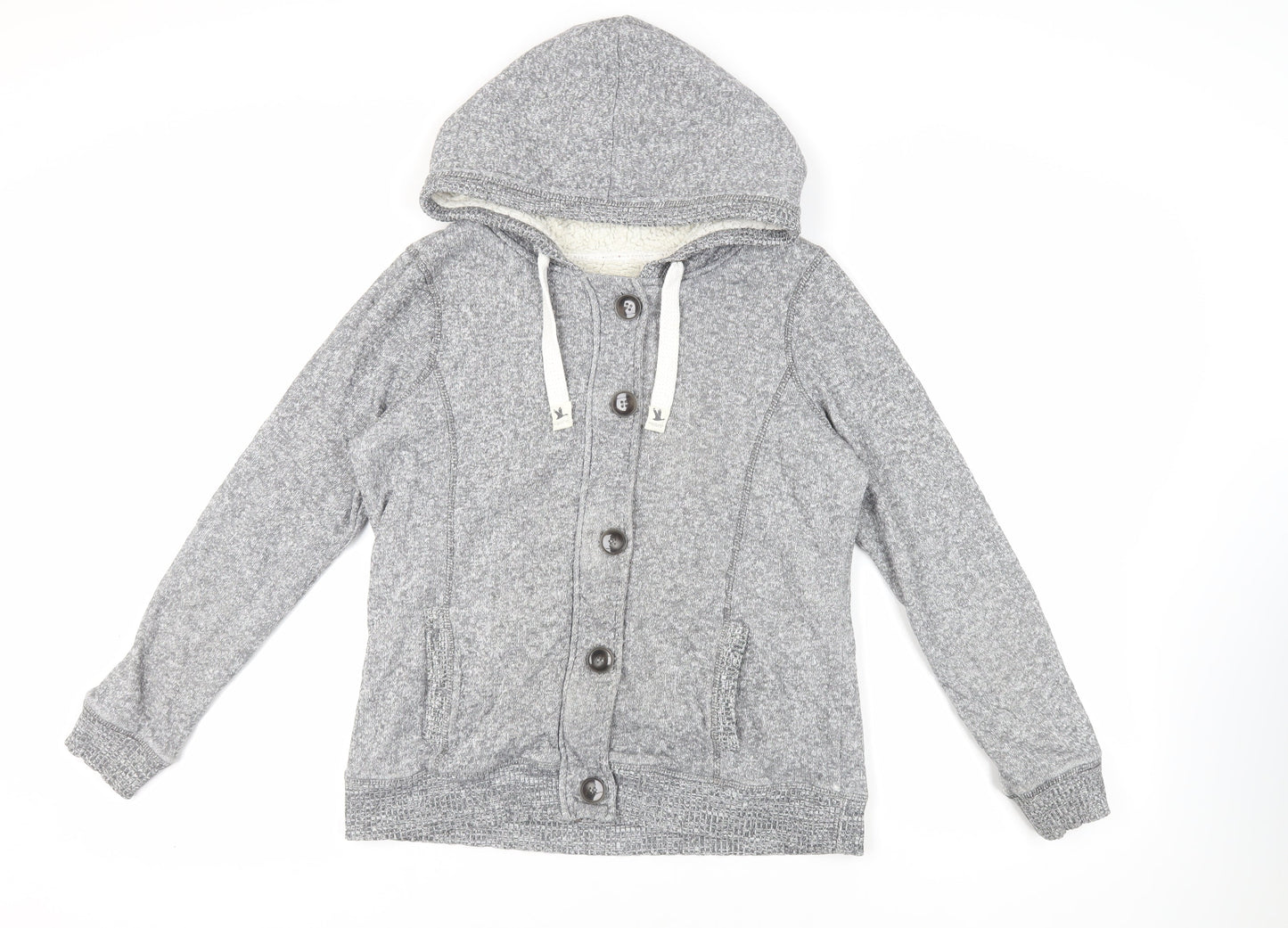 Hudson & Rose Womens Grey Cotton Pullover Hoodie Size 14 Button - Pockets