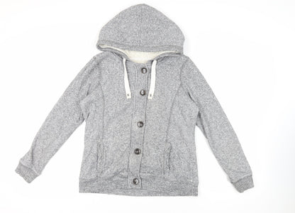 Hudson & Rose Womens Grey Cotton Pullover Hoodie Size 14 Button - Pockets