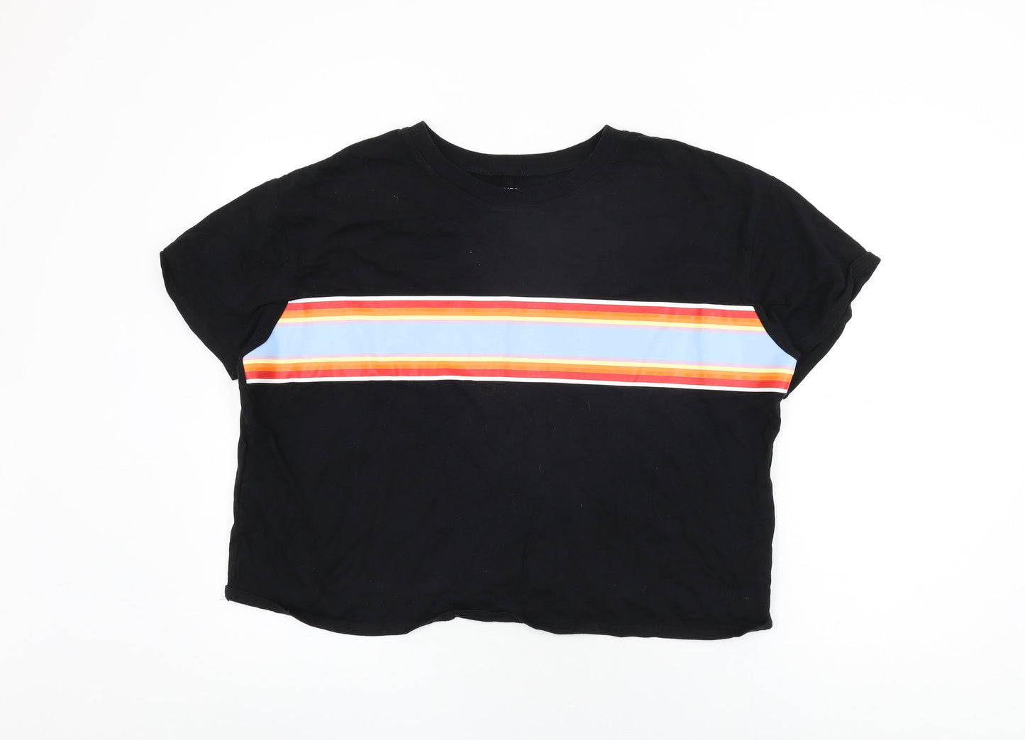 Arizona Jeans Womens Black Striped Cotton Basic T-Shirt Size 2XL Round Neck
