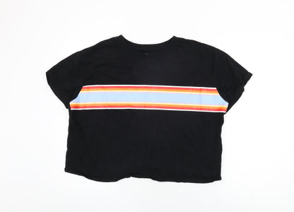 Arizona Jeans Womens Black Striped Cotton Basic T-Shirt Size 2XL Round Neck