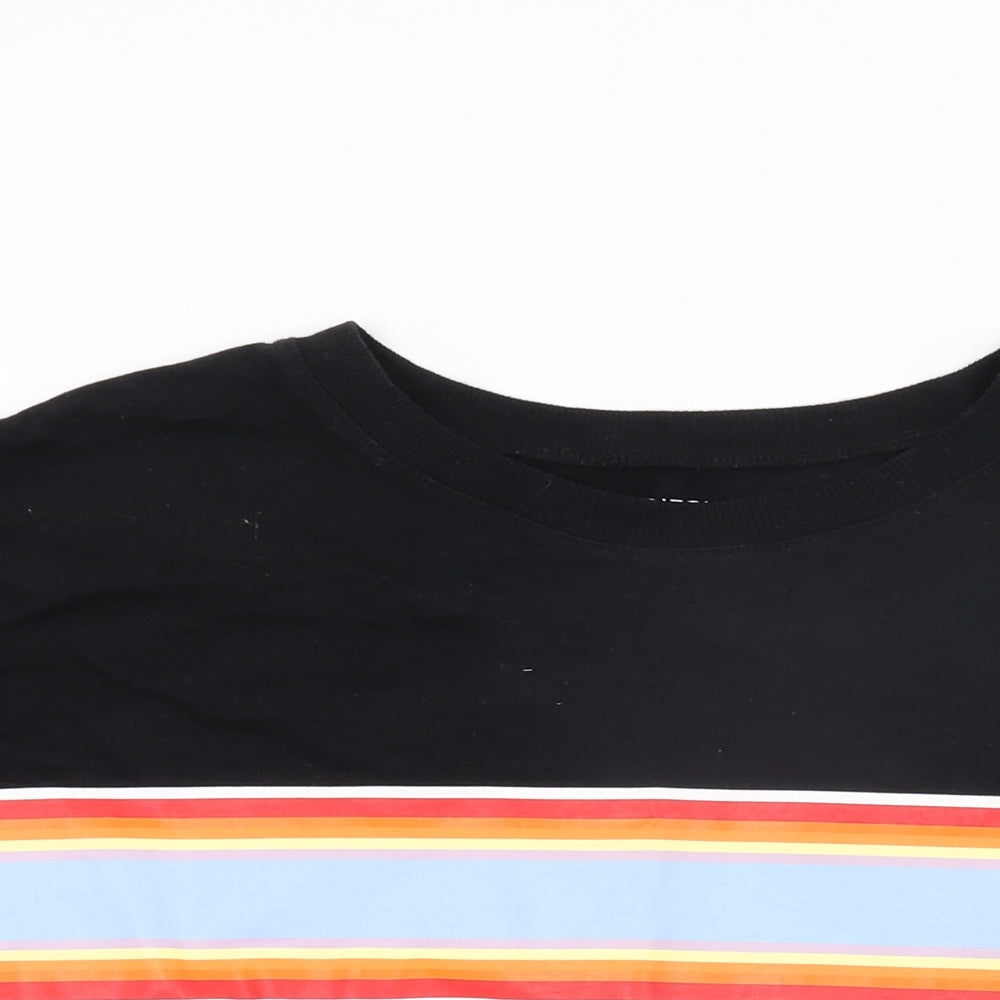 Arizona Jeans Womens Black Striped Cotton Basic T-Shirt Size 2XL Round Neck
