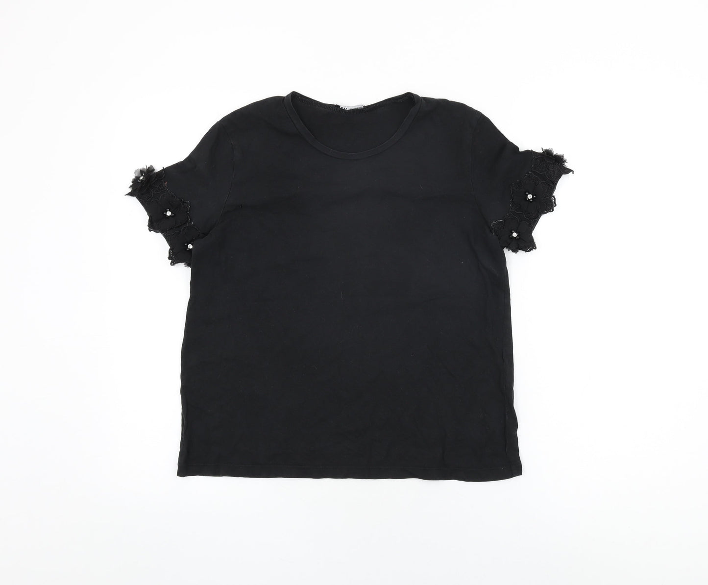 Womens UK Size S Zara Black Basic T-Shirt