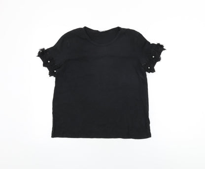 Womens UK Size S Zara Black Basic T-Shirt