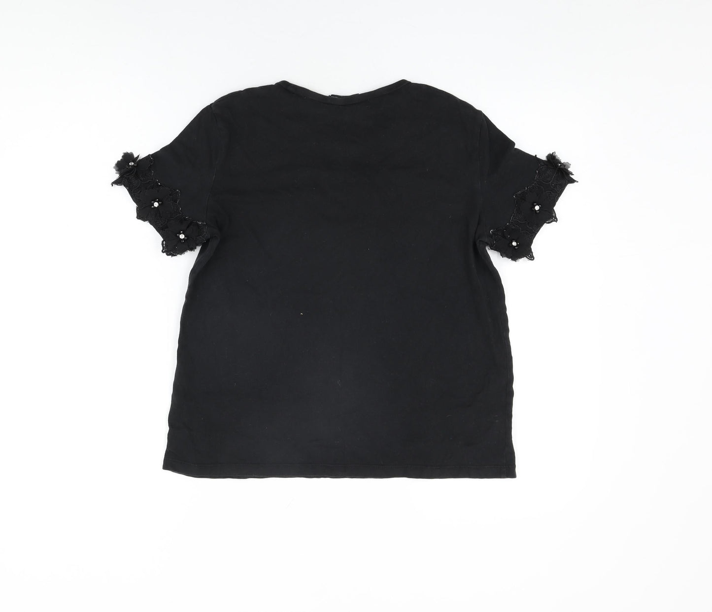 Womens UK Size S Zara Black Basic T-Shirt