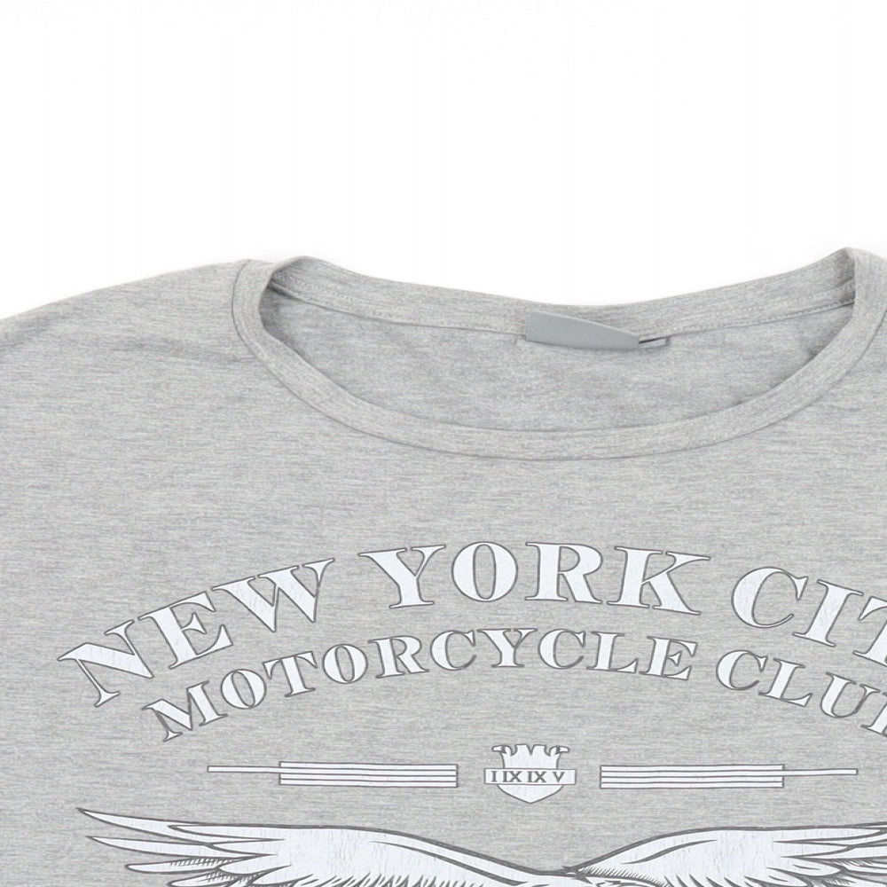 b.young Womens Grey Viscose Basic T-Shirt Size XS Round Neck - NYC Motorcycle Club