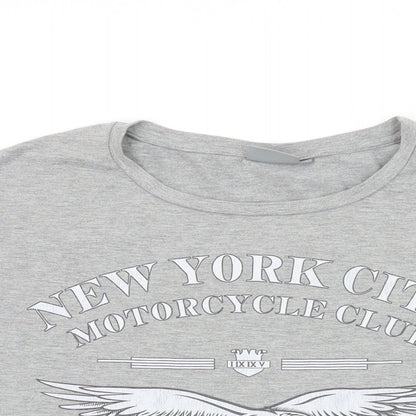 b.young Womens Grey Viscose Basic T-Shirt Size XS Round Neck - NYC Motorcycle Club