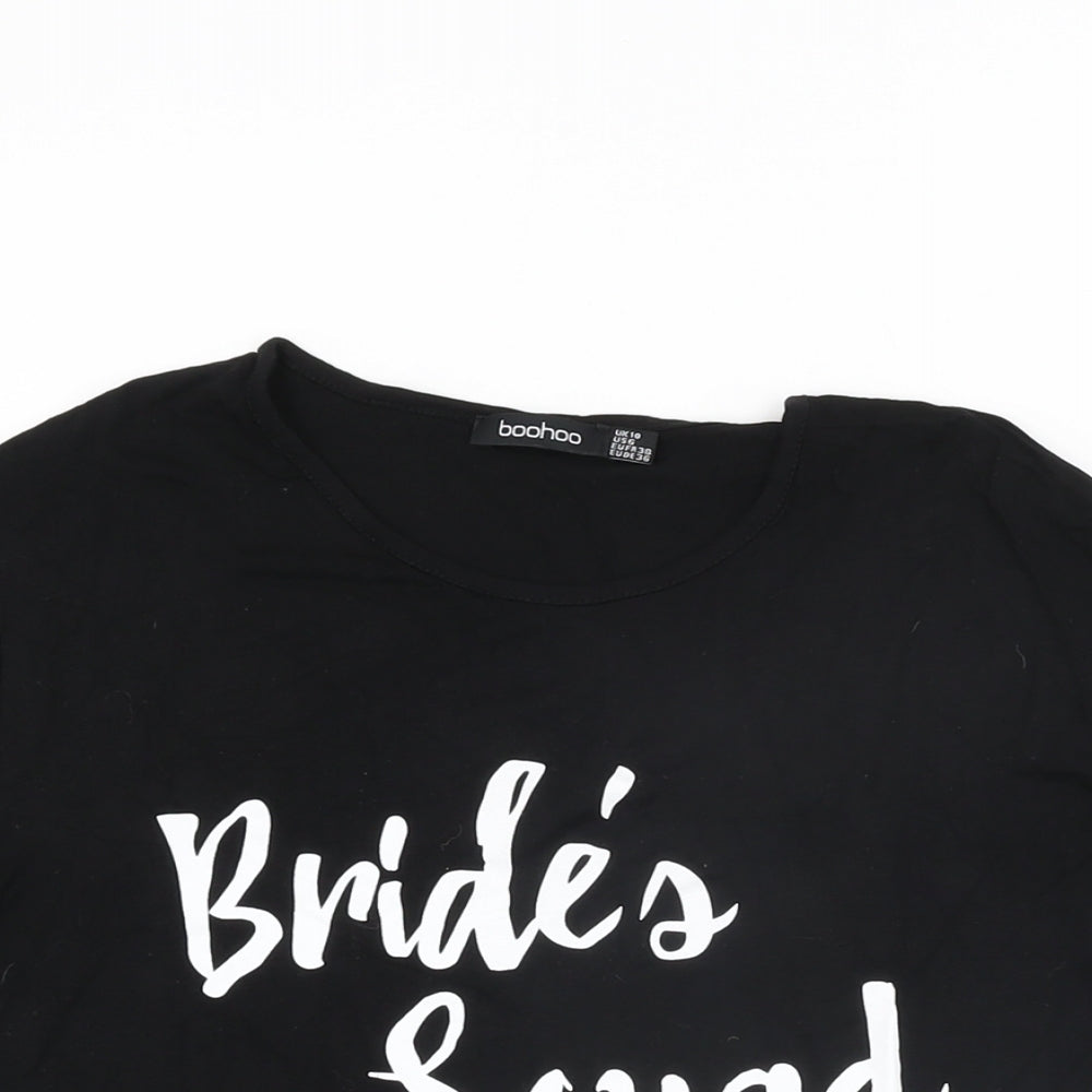 Boohoo Womens Black Viscose Basic T-Shirt Size 10 Round Neck - Bride's Squad