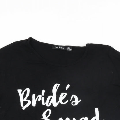 Boohoo Womens Black Viscose Basic T-Shirt Size 10 Round Neck - Bride's Squad
