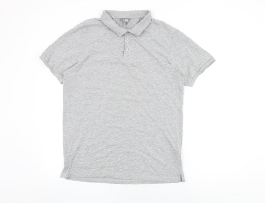 Fluid Mens Grey Cotton Polo Size L Collared Button