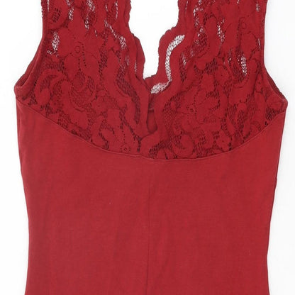 H&M Womens Red Cotton Bodycon Size S V-Neck Pullover