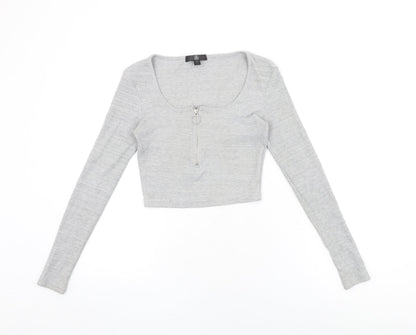 Womens UK Size 8 Missguided Grey Cropped T-Shirt