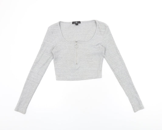 Womens UK Size 8 Missguided Grey Cropped T-Shirt