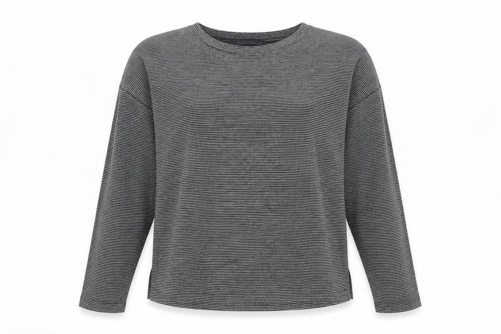 Marks & Spencer Womens Grey Striped Viscose Basic T-Shirt Size 14 Round Neck