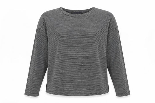 Marks & Spencer Womens Grey Striped Viscose Basic T-Shirt Size 14 Round Neck