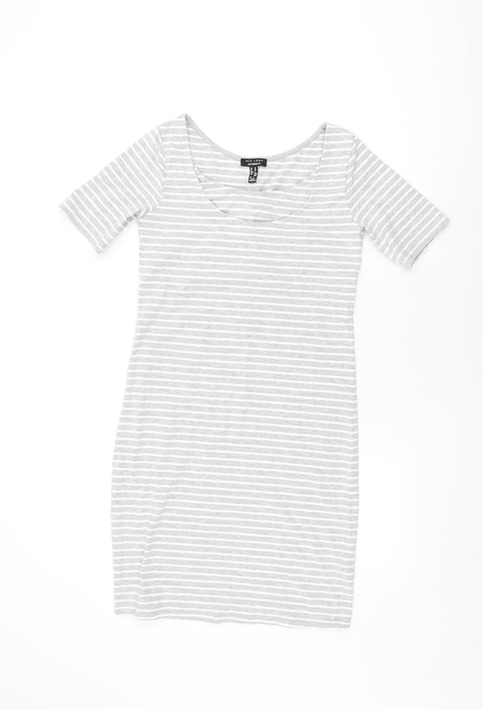 New Look Womens Grey Striped Cotton Bodycon Size 10 Round Neck Pullover