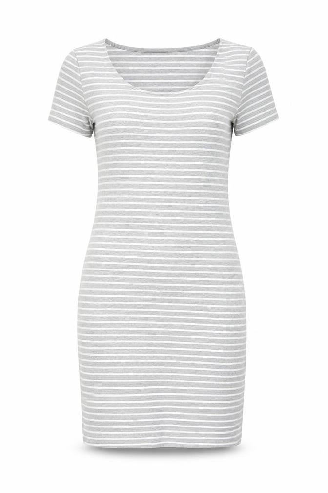 New Look Womens Grey Striped Cotton Bodycon Size 10 Round Neck Pullover