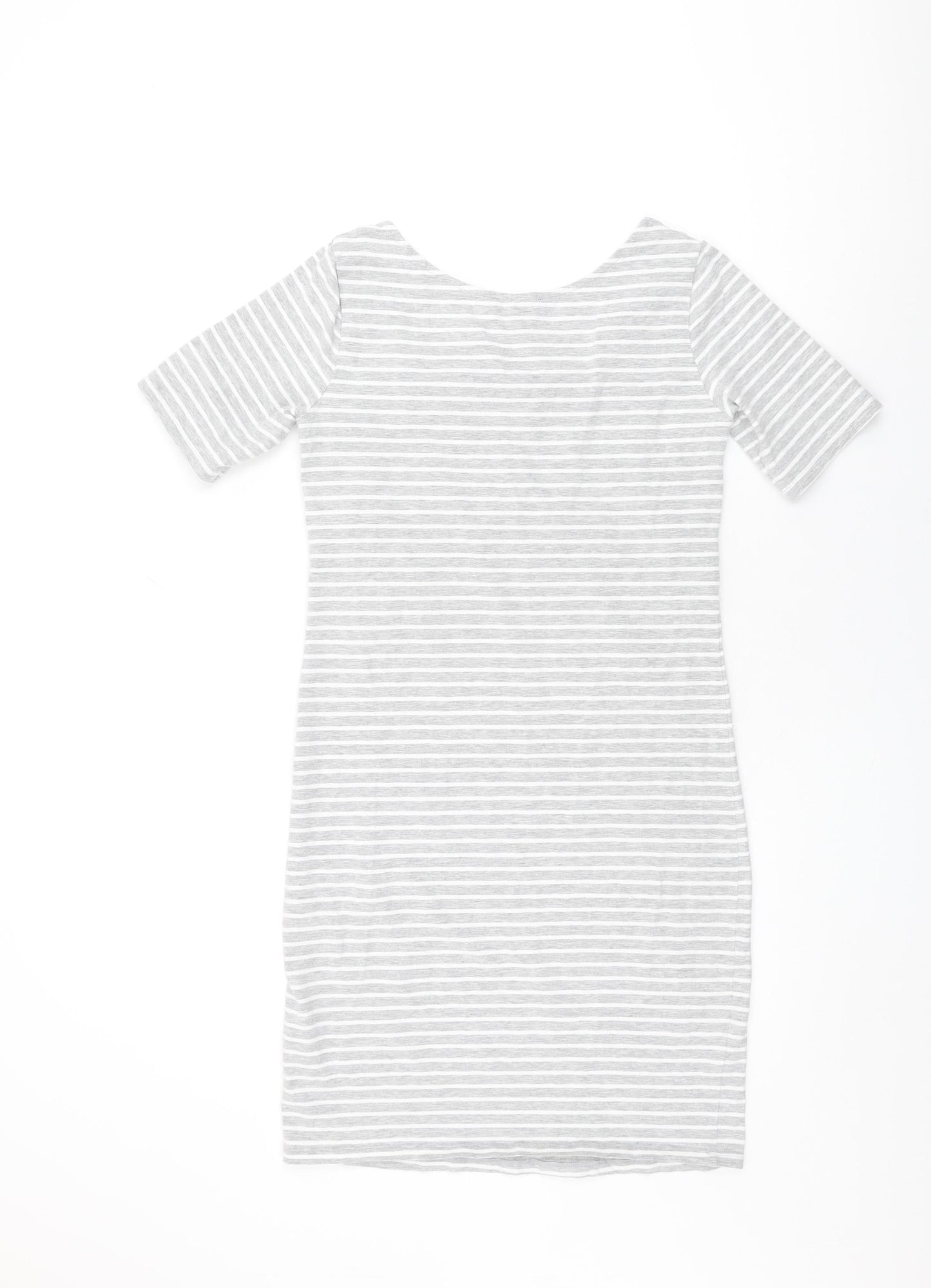New Look Womens Grey Striped Cotton Bodycon Size 10 Round Neck Pullover